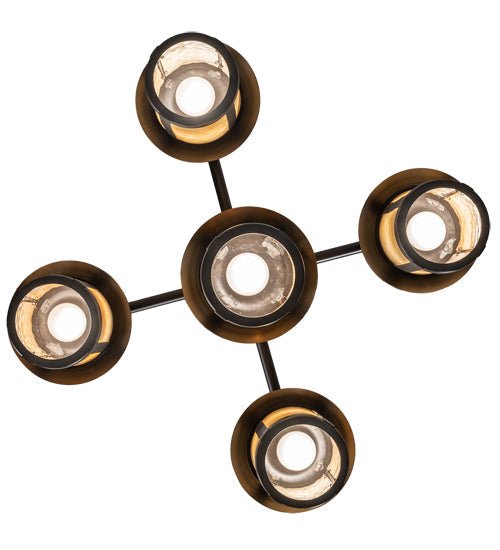 Meyda Lighting Fulton 30" 5-Light Craftsman Brown Chandelier With Beige Shade Glass