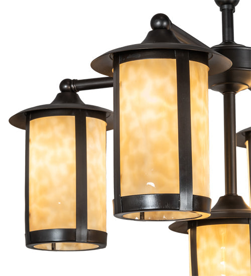 Meyda Lighting Fulton 30" 5-Light Craftsman Brown Chandelier With Beige Shade Glass