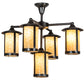 Meyda Lighting Fulton 30" 5-Light Craftsman Brown Chandelier With Beige Shade Glass