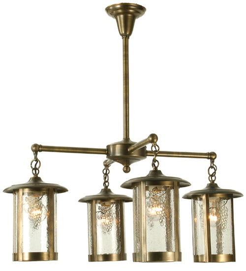 Meyda Lighting Fulton 31" 4-Light Antique Brass Grapes Chandelier With Clear Seeded Shade Glass