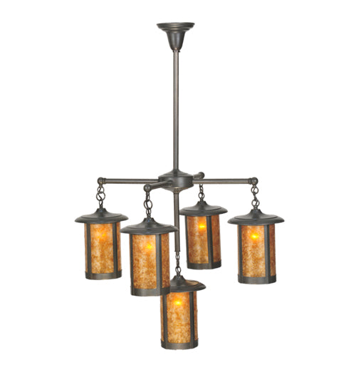 Meyda Lighting Fulton 31" 5-Light Craftsman Brown Prime Chandelier With Amber Mica Shade Glass