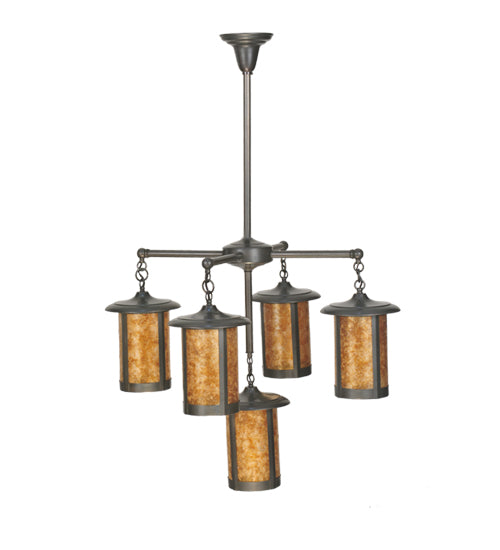 Meyda Lighting Fulton 31" 5-Light Craftsman Brown Prime Chandelier With Amber Mica Shade Glass