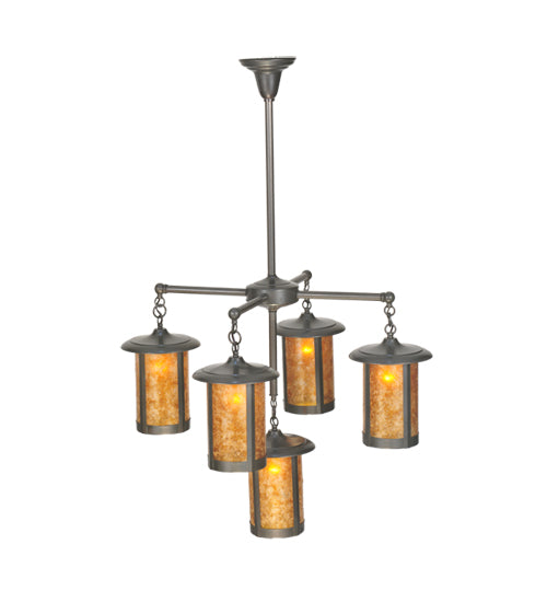 Meyda Lighting Fulton 31" 5-Light Craftsman Brown Prime Chandelier With Amber Mica Shade Glass