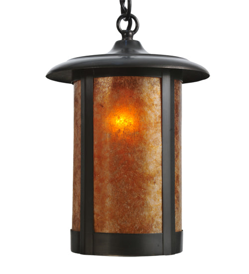Meyda Lighting Fulton 31" 5-Light Craftsman Brown Prime Chandelier With Amber Mica Shade Glass