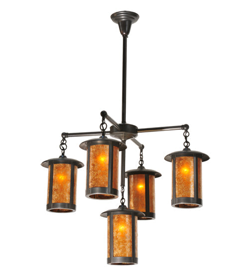 Meyda Lighting Fulton 31" 5-Light Craftsman Brown Prime Chandelier With Amber Mica Shade Glass