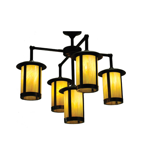 Meyda Lighting Fulton 31" 5-Light Craftsman Brown Prime Chandelier With Beige Shade Glass