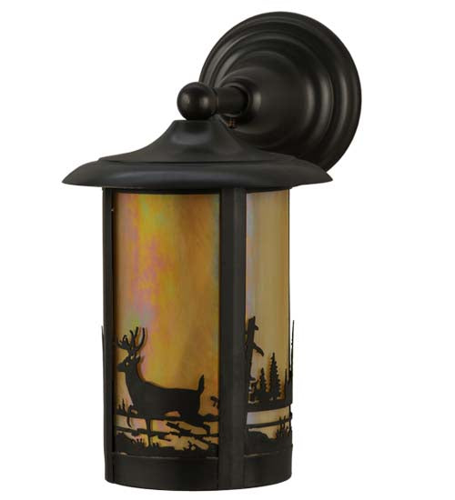 Meyda Lighting Fulton 32203 8" Craftsman Brown Deer Creek Solid Mount Wall Sconce With Beige Iridescent Shade Glass