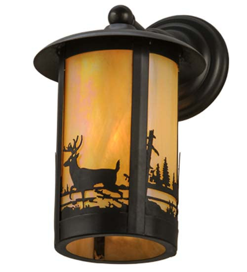 Meyda Lighting Fulton 32203 8" Craftsman Brown Deer Creek Solid Mount Wall Sconce With Beige Iridescent Shade Glass