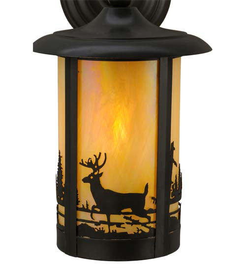 Meyda Lighting Fulton 32203 8" Craftsman Brown Deer Creek Solid Mount Wall Sconce With Beige Iridescent Shade Glass