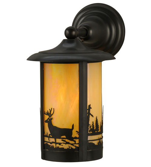 Meyda Lighting Fulton 32203 8" Craftsman Brown Deer Creek Solid Mount Wall Sconce With Beige Iridescent Shade Glass