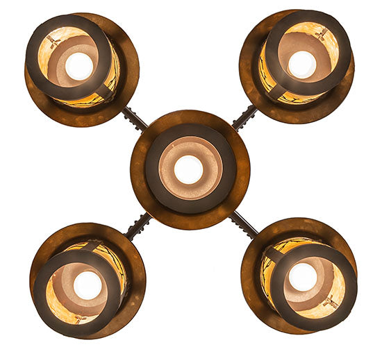 Meyda Lighting Fulton 36" 5-Light Craftsman Brown Branches Chandelier With Beige Art Shade Glass