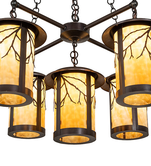 Meyda Lighting Fulton 36" 5-Light Craftsman Brown Branches Chandelier With Beige Art Shade Glass