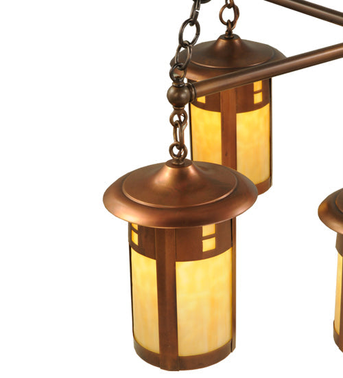Meyda Lighting Fulton 36" 5-Light Shiny Auburn Prairie Loft Chandelier With Beige Art Shade Glass