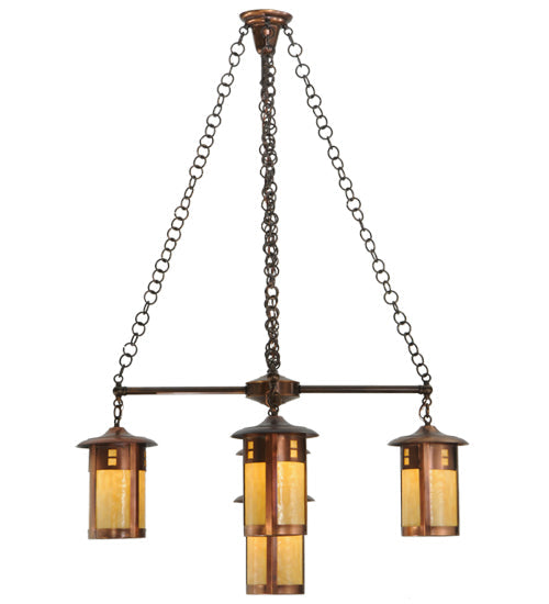 Meyda Lighting Fulton 36" 5-Light Shiny Auburn Prairie Loft Chandelier With Beige Art Shade Glass