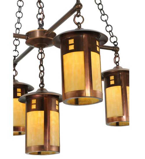 Meyda Lighting Fulton 36" 5-Light Shiny Auburn Prairie Loft Chandelier With Beige Art Shade Glass
