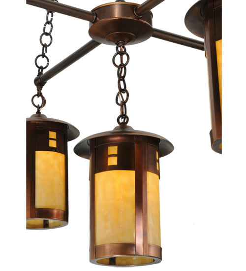 Meyda Lighting Fulton 36" 5-Light Shiny Auburn Prairie Loft Chandelier With Beige Art Shade Glass