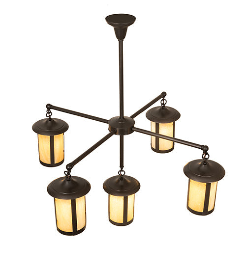 Meyda Lighting Fulton 42" 5-Light Craftsman Brown Prime Chandelier With Beige Art Shade Glass