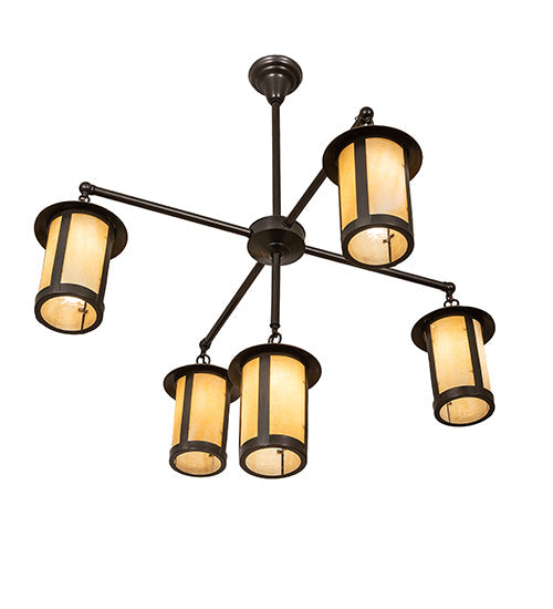 Meyda Lighting Fulton 42" 5-Light Craftsman Brown Prime Chandelier With Beige Art Shade Glass