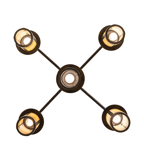 Meyda Lighting Fulton 42" 5-Light Craftsman Brown Prime Chandelier With Beige Art Shade Glass
