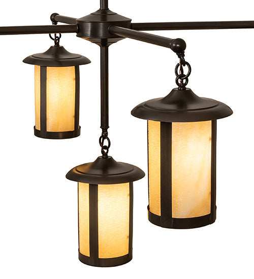 Meyda Lighting Fulton 42" 5-Light Craftsman Brown Prime Chandelier With Beige Art Shade Glass