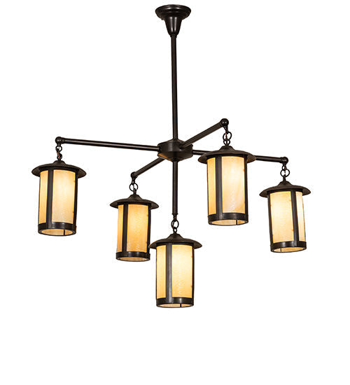 Meyda Lighting Fulton 42" 5-Light Craftsman Brown Prime Chandelier With Beige Art Shade Glass