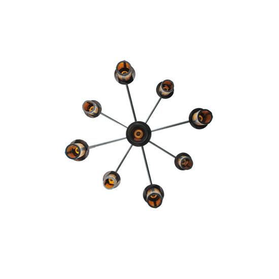 Meyda Lighting Fulton 42" 9-Light Craftsman Brown Chandelier With Amber Mica Shade Glass