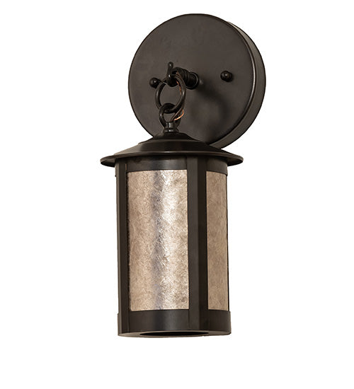 Meyda Lighting Fulton 5" Craftsman Brown Prime Hanging Wall Sconce With Silver Mica Shade Glass