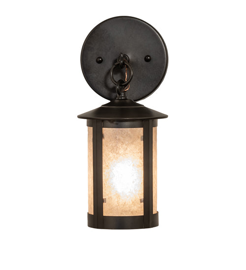 Meyda Lighting Fulton 5" Craftsman Brown Prime Hanging Wall Sconce With Silver Mica Shade Glass