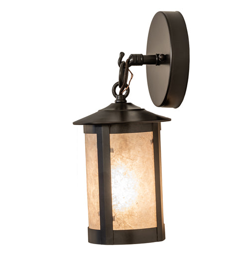 Meyda Lighting Fulton 5" Craftsman Brown Prime Hanging Wall Sconce With Silver Mica Shade Glass