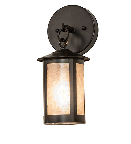 Meyda Lighting Fulton 5" Craftsman Brown Prime Hanging Wall Sconce With Silver Mica Shade Glass