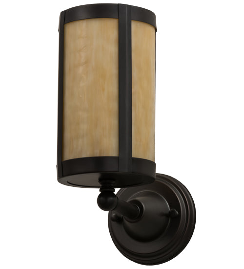 Meyda Lighting Fulton 5" Craftsman Brown Prime Wall Sconce With Beige Art Shade Glass