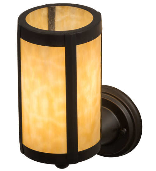 Meyda Lighting Fulton 5" Craftsman Brown Prime Wall Sconce With Beige Art Shade Glass
