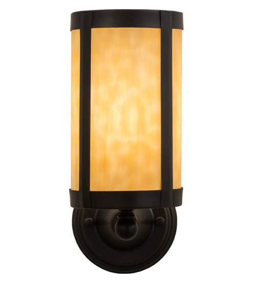 Meyda Lighting Fulton 5" Craftsman Brown Prime Wall Sconce With Beige Art Shade Glass