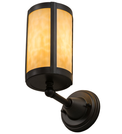 Meyda Lighting Fulton 5" Craftsman Brown Prime Wall Sconce With Beige Art Shade Glass