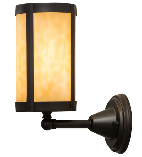 Meyda Lighting Fulton 5" Craftsman Brown Prime Wall Sconce With Beige Art Shade Glass