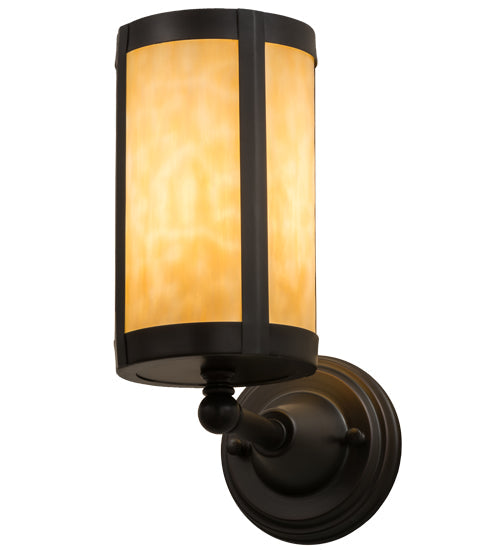 Meyda Lighting Fulton 5" Craftsman Brown Prime Wall Sconce With Beige Art Shade Glass