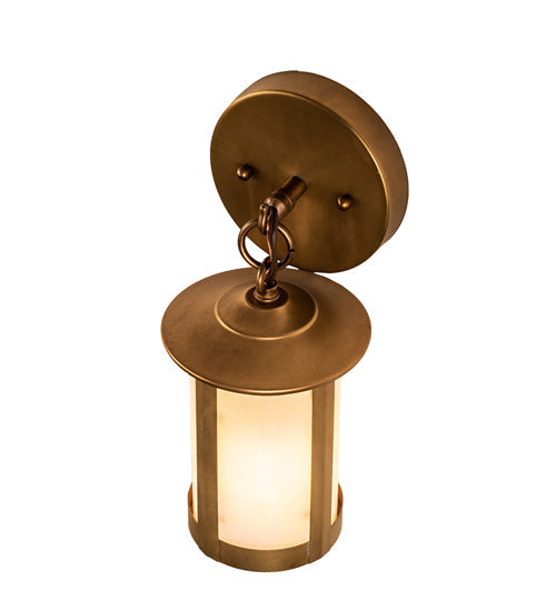 Meyda Lighting Fulton 5" Satin Brass Prime Hanging Wall Sconce With White Iridescent Shade Glass