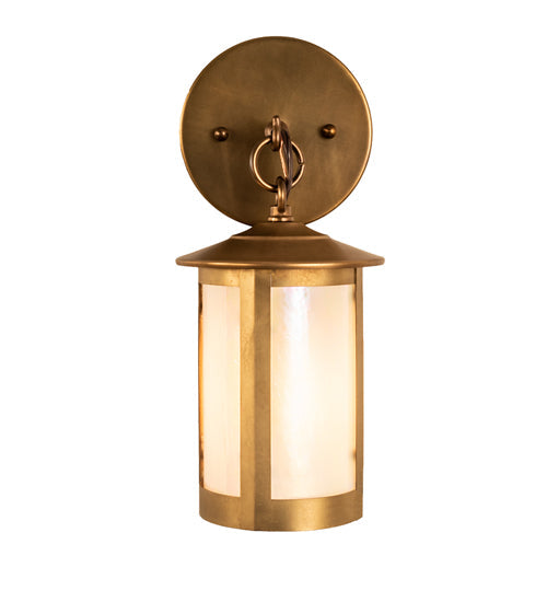 Meyda Lighting Fulton 5" Satin Brass Prime Hanging Wall Sconce With White Iridescent Shade Glass