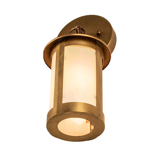 Meyda Lighting Fulton 5" Satin Brass Prime Hanging Wall Sconce With White Iridescent Shade Glass