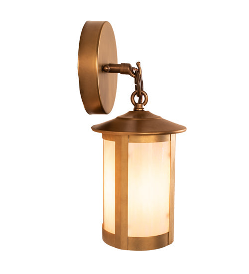 Meyda Lighting Fulton 5" Satin Brass Prime Hanging Wall Sconce With White Iridescent Shade Glass