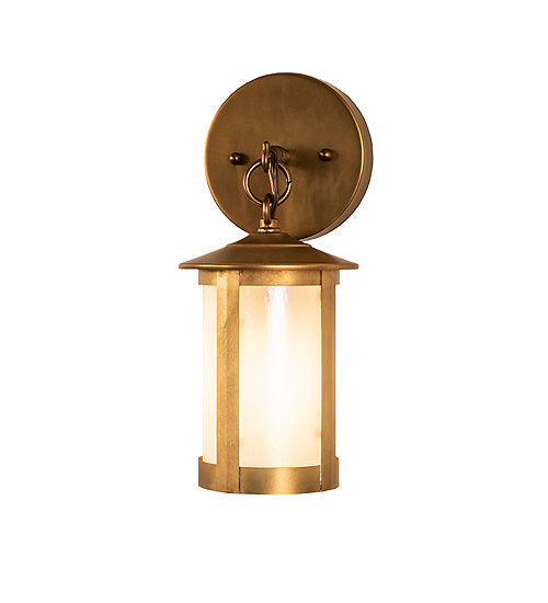 Meyda Lighting Fulton 5" Satin Brass Prime Hanging Wall Sconce With White Iridescent Shade Glass