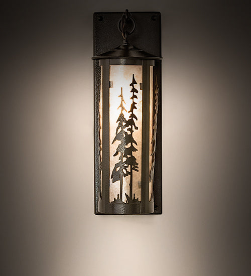 Meyda Lighting Fulton 5" Timeless Bronze Vein Tall Pines Hanging Wall Sconce With Silver Mica Shade Glass