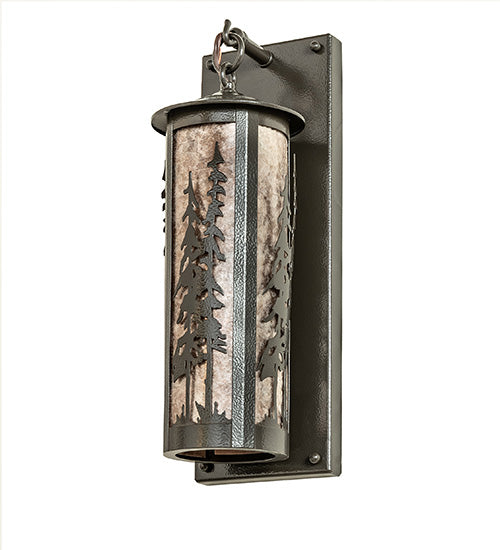 Meyda Lighting Fulton 5" Timeless Bronze Vein Tall Pines Hanging Wall Sconce With Silver Mica Shade Glass