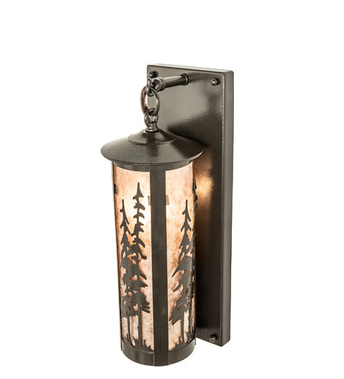 Meyda Lighting Fulton 5" Timeless Bronze Vein Tall Pines Hanging Wall Sconce With Silver Mica Shade Glass