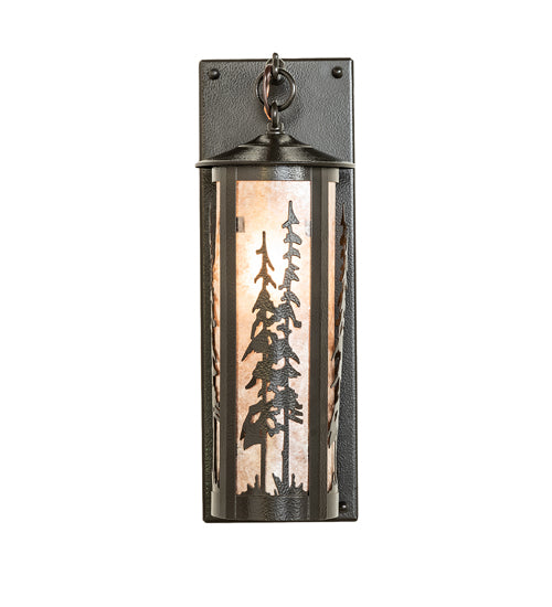 Meyda Lighting Fulton 5" Timeless Bronze Vein Tall Pines Hanging Wall Sconce With Silver Mica Shade Glass