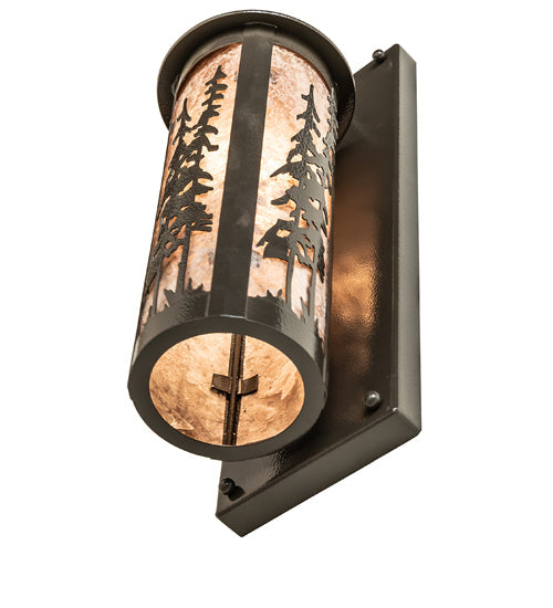 Meyda Lighting Fulton 5" Timeless Bronze Vein Tall Pines Hanging Wall Sconce With Silver Mica Shade Glass