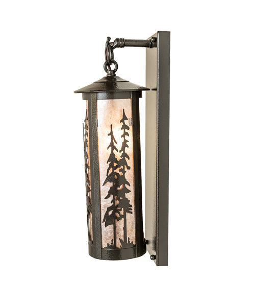 Meyda Lighting Fulton 5" Timeless Bronze Vein Tall Pines Hanging Wall Sconce With Silver Mica Shade Glass