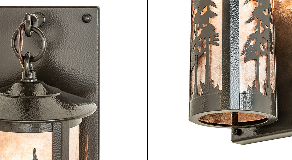 Meyda Lighting Fulton 5" Timeless Bronze Vein Tall Pines Hanging Wall Sconce With Silver Mica Shade Glass