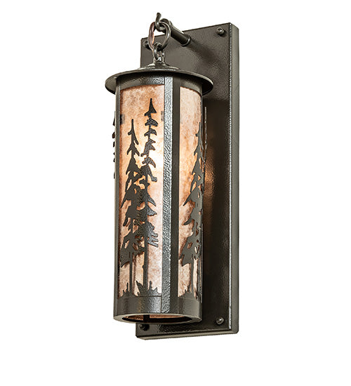 Meyda Lighting Fulton 5" Timeless Bronze Vein Tall Pines Hanging Wall Sconce With Silver Mica Shade Glass