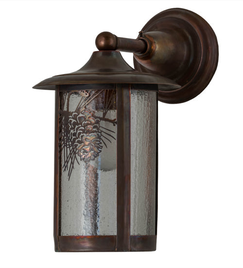 Meyda Lighting Fulton 54235 8" Vintage Copper Winter Pine Solid Mount Wall Sconce With Clear Seeded Shade Glass